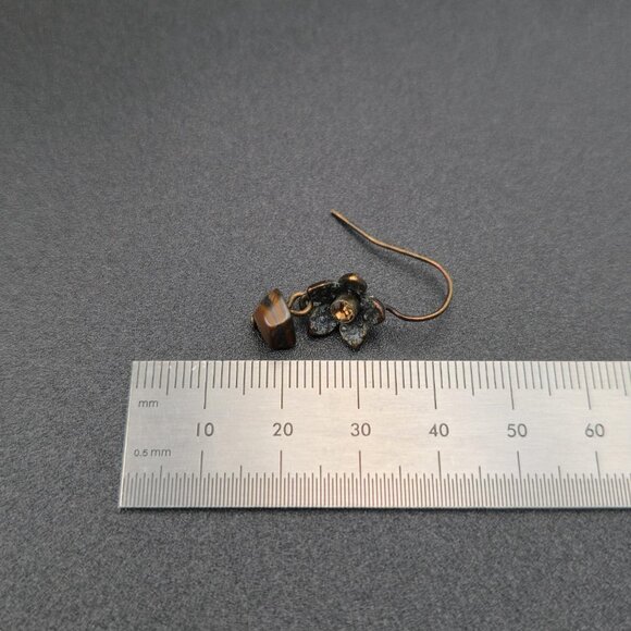 Copper Flower Crystal And Tiger's Eye Stone Earrings A6499 - Picture 4 of 5